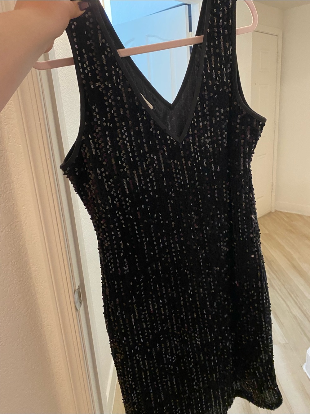 Black Sequin V-Neck Women’s Dress